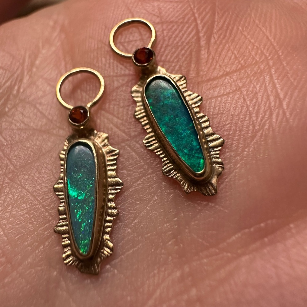 10k custom one of a kind opal and citrine hoop charms - Picture 6 of 11